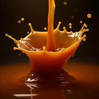 Liquid Pouring Creating Splash with Droplets and Dark Background photo