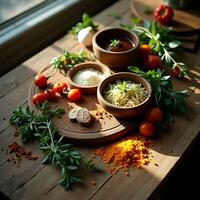 Pasta Preparation with Sauce, Herbs, and Cherry Tomatoes photo