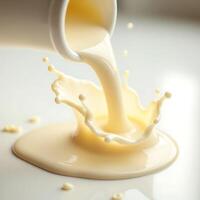 Pouring Cream Splash Effect From White Pitcher on White Background photo