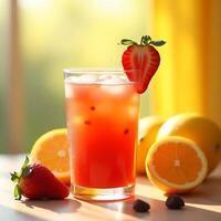 Making Strawberry Lemonade Fresh Fruit Juice with Ice photo