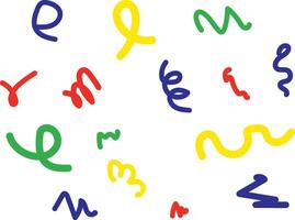 Abstract squiggle shapes in primary colors scattered on a white background, creating a vibrant, playful design. vector