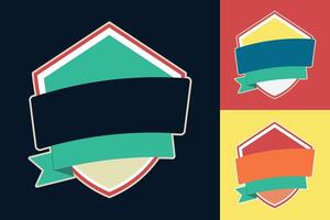 Four different colored badges with a ribbon on each vector