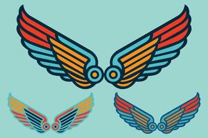 Vintage Winged Emblem Illustration in Flat Style, Colorful Retro Wings vector