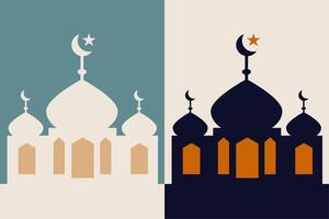Two different islamic buildings with crescent and star vector