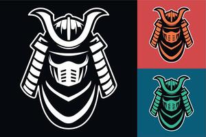 A samurai helmet with a sword and a mask vector