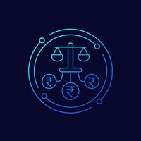 legal costs icon with rupee, linear design vector