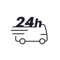 24 hours delivery icon with a van on white vector