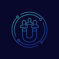 retention icon with magnet and users, linear design vector