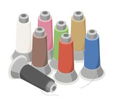 Colorful embroidery machine threads arranged in various spools for textile crafting garment decoration and professional stitching work vector