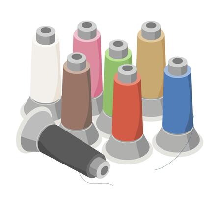 Colorful embroidery machine threads arranged in various spools for textile crafting garment decoration and professional stitching work