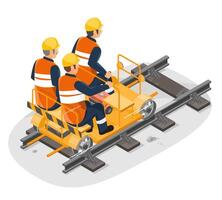 Railway workers on maintenance vehicle vector