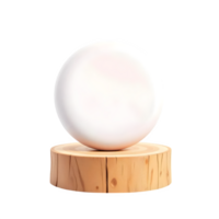 White sphere on wooden log display stand isolated on transparent background png