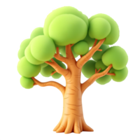 A Cartoon tree 3d render isolated on transparent background png