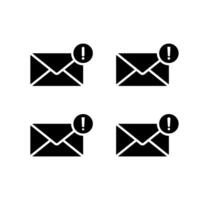 Error message icon set. Email with exclamation mark symbol. Warning sign on mail envelope vector