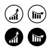 Financial chart arrow up and down icon. Growth and decline graph symbol on black circle vector