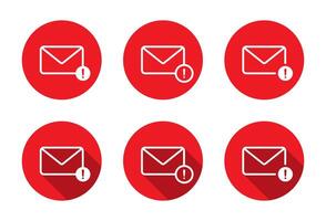 Error message notification icon with long shadow. Email envelope with exclamation mark symbol. Warning mail sign vector