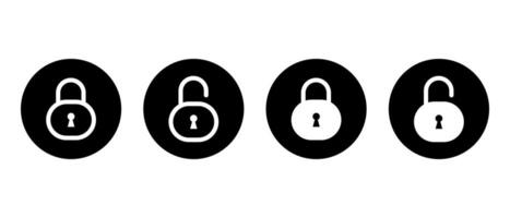 Lock and unlock icon set. Privacy protection sign symbol on black circle vector