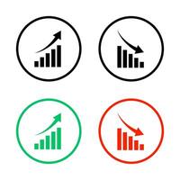 Financial arrow up and down icon on circle line. Growth and decline graph sign symbol vector