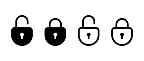 Unlock and lock padlock icon set. Data security symbol vector