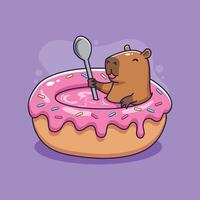 Capybara in a pink frosted donut vector