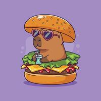 Capybara in a hamburger with sunglasses vector