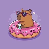 Cute Capybara Enjoying Summer on a Donut Float vector