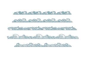 Minimalist Japanese Inspired Wave Outline Borders collection vector