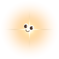 A cartoon firefly with big eyes, a cheerful smile and a yellow body decorated with a glow. png