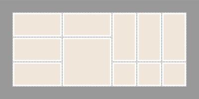 Postage stamp. Travel postcard vintage seal, paper mail delivery shipping fee symbol. Jagged circled blank sticker, square mark horizontal template. Philately album empty set, email tag vector