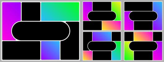 Grid template, photo layout. 4x3 brutalist shape bg, mosaic collage bento box background. Slide montage rectangular mood board. Abstract poster brochure, Square gallery , modular album vector