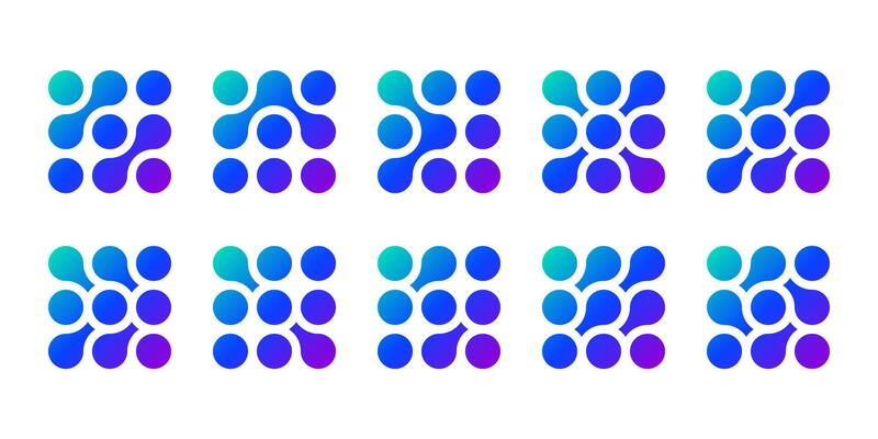 Metaball neuron logo, molecule atom circle stucture concept. Neuron links in brain liquid blobs and nucleus medical pattern. Artificial fluid shape integrated into organic forms. Wavy energy line