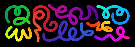 Abstract line, shape gradient color curvy object background. 3d graphic pattern arow element. Happy birthday confetti curly waves design. Thick fluid liquid paint change path. Long spiral swirl vector