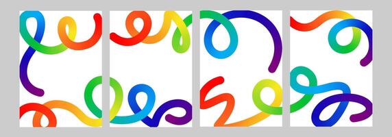 Color blend curved line. Colour splash fluid shape doodle element. Gradient flow brush, squiggly scribble, happy birthday party direction sign. Bright stroke carnival confetti spiral swirl. vector