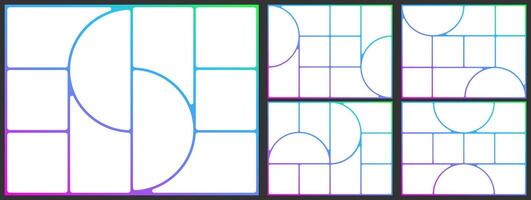 Collage grid, mosaic template. Photo bento box layout. Brutalist shape post design, Image poster montage board. Abstract brochure rounded square circle gallery. modular album geometric page vector
