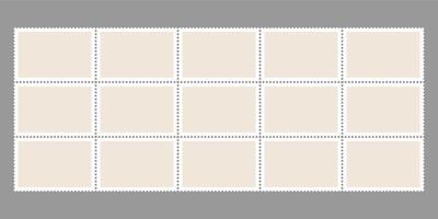 Postage stamp rectangle. Travel postcard vintage seal, paper mail delivery shipping fee symbol. Jagged circled blank sticker, square mark horizontal template. Philately album empty set, email tag vector