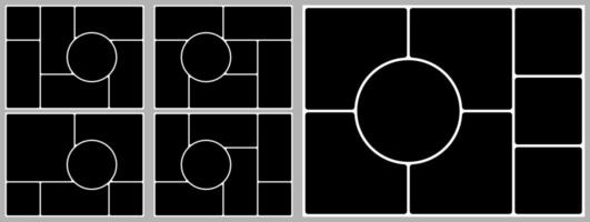 Grid template. Geometric shapes photo layout collage design. 4x3 bento moodboard background. Abstract poster montage board, Square circle box image gallery album. Rectangle banner slide page vector