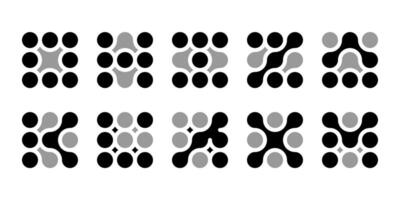 Connection dot logo. Innovate icon for brain neuron. Artificial nano material pattern. Circular square grid shape, organic biotech liquid, future energy globe molecule. Chemical mind link vector