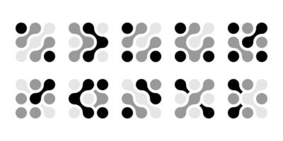 Abstract connected circles, dots icon. Integrate innovate logo, technology shape. Neuron Nano molecula, artificial brain symbol. Network science data, metaball design. Organic medical liquid vector