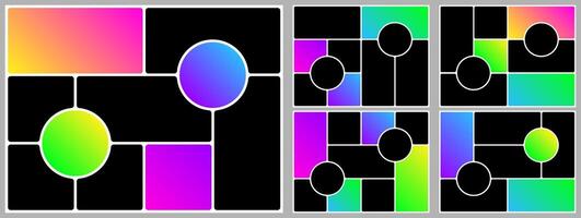 Grid template photo, layout design. 4x3 brutalist shape bg, mosaic collage bento box background. Slide montage rectangular mood board. Abstract poster brochure, Square gallery , modular album vector