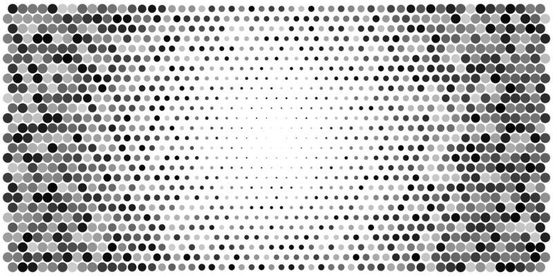 Polka dot pattern, background Gradient screen matrix. Seamless ai noise monochrome frame. Circle fade, color transform technology. Abstract gray point connect shape. Disappear digital raster