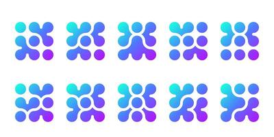 Abstract connected circles, dot icon. Integrate innovate logo, technology shape. Neuron Nano molecula, artificial brain symbol. Network science data, metaball design. Organic medical liquid vector