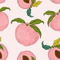 a seamless pattern with peaches on a pink background vector