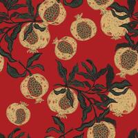pomegranate fruit pattern on red background vector