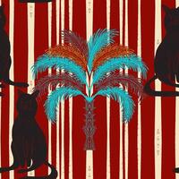 a pattern with a palm tree and cats vector
