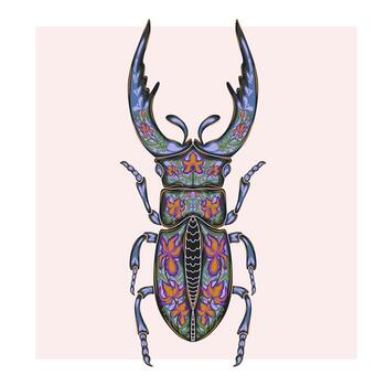 un vistoso escarabajo con un estampado diseño vector