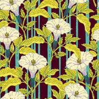 a pattern with white flowers and green leaves vector