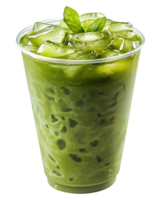 Refreshing cold matcha tea with ice cubes isolated on transparent background png