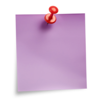 Blank purple paper note with red push pin isolated on transparent background png