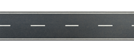 Top view of a straight asphalt road with white divider line isolated on a transparent background png