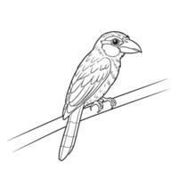 Kakao-Strigops habroptilus. Line drawing of perched bird featuring detailed wings and sharp beak. Ornithology illustration concept, vector